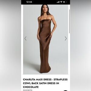 Brown satin maxi dress